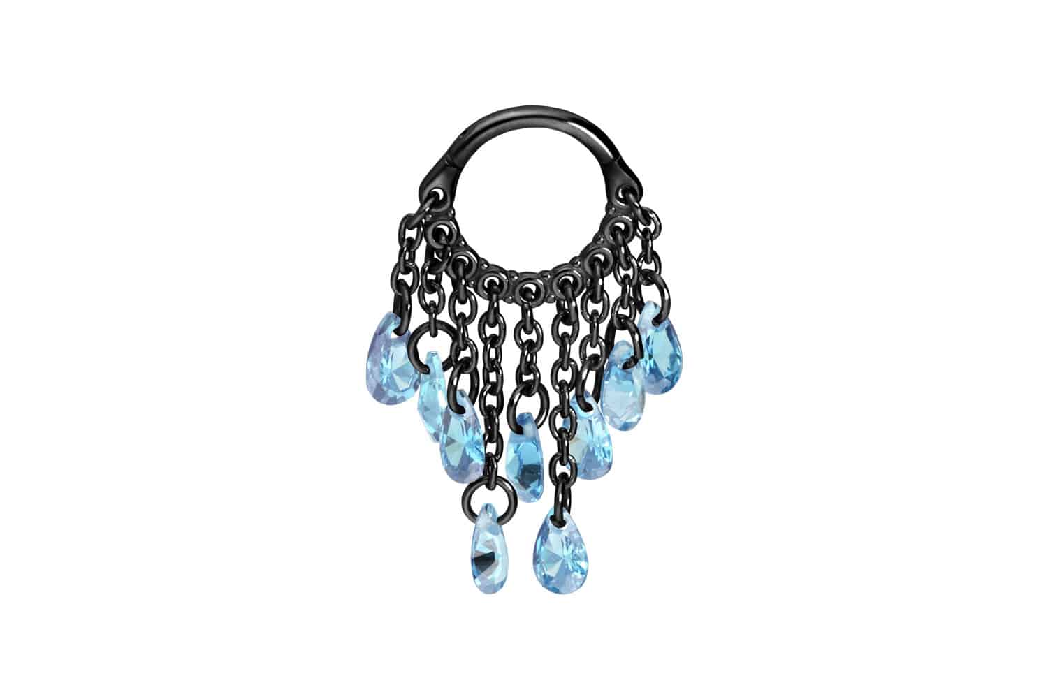 Chirurgenstahl Segmentring Clicker Piercing KETTENVORHANG + KRISTALLTROPFEN